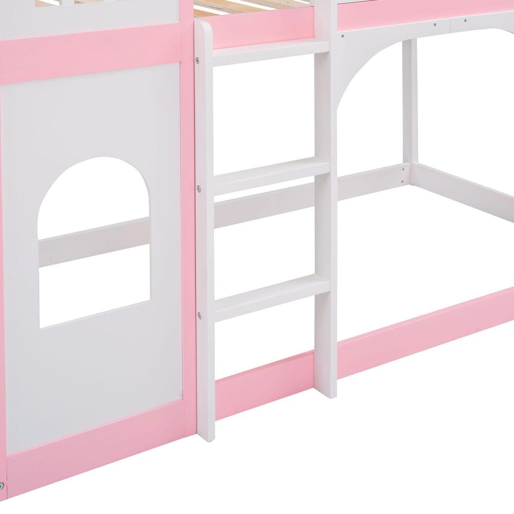 Hearth and Haven Twin over Twin Castle Bunk Bed in Pink, , large