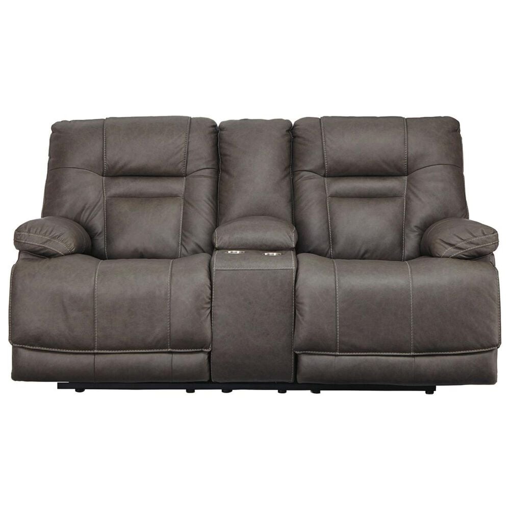 Ashley Wurstrow Power Reclining Console Loveseat with Adjustable Headrest in Smoke, , large