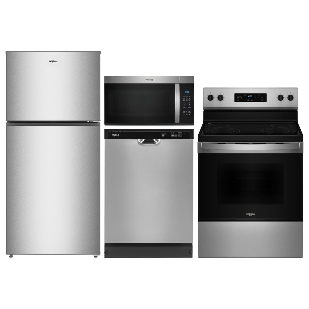 Whirlpool 4-Piece Kitchen Package with 19.3 Cu. Ft. Refrigerator and 5.3 Cu. Ft. Freestanding Electric Range in Fingerprint Resistant Stainless Steel, , large