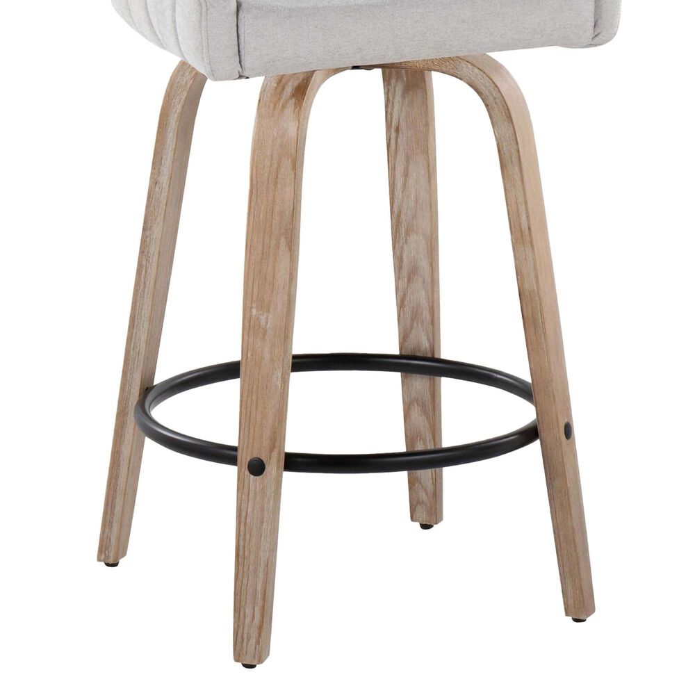 LumiSource Hannah Swivel Counter Stool with Grey Fabric Upholstery in Whitewashed and Black (Set of 2), , large