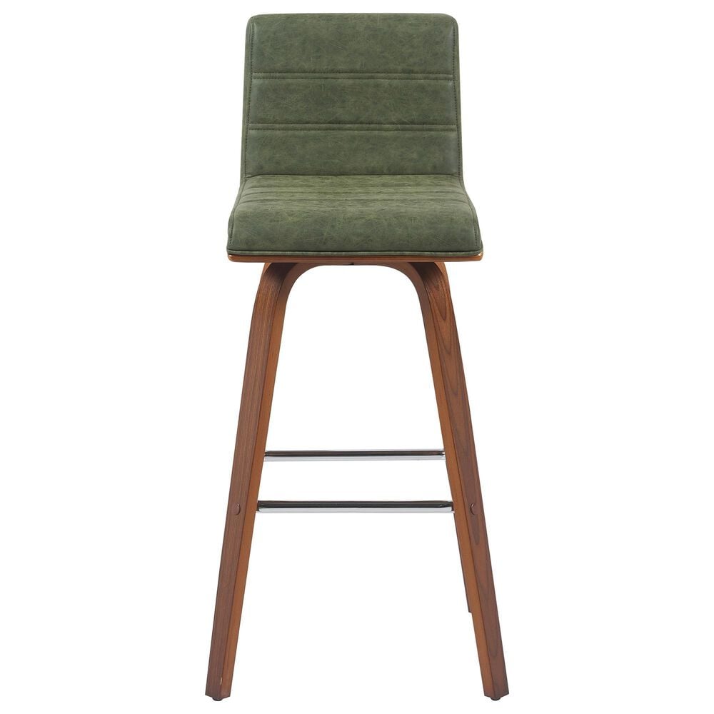 Armen Living Vienna Swivel Bar Height Stool with Vintage Green Upholstery in Walnut, , large