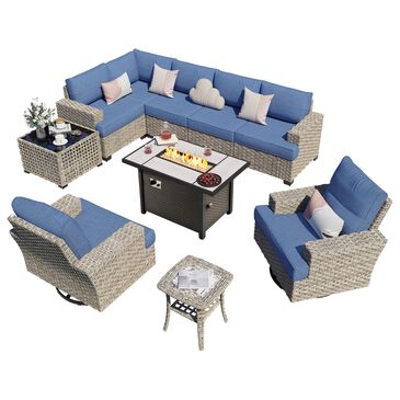 HOMLUX 10-Piece Modular Patio Conversation Set in Denim Blue, , large