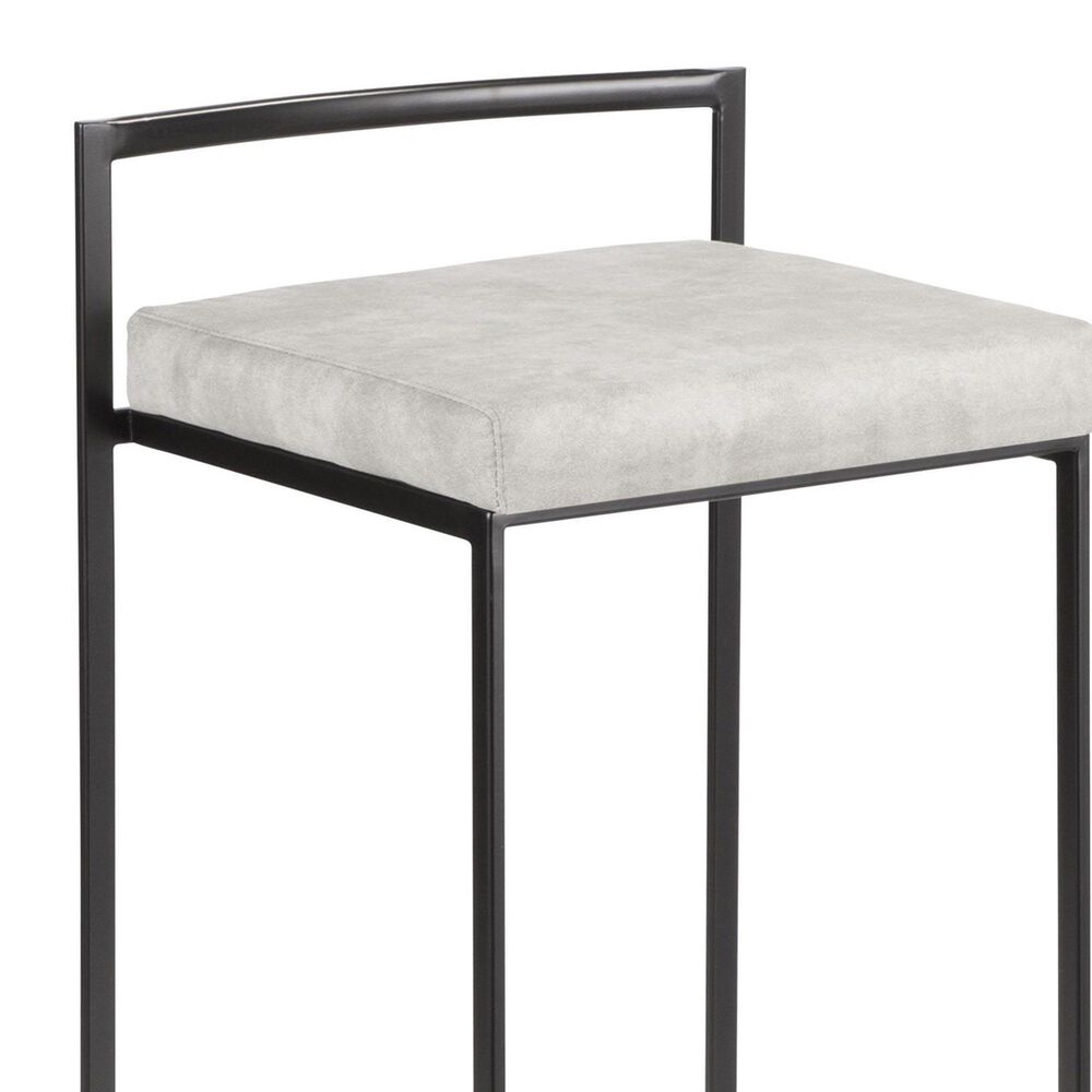 LumiSource Fuji 26" Stacker Counter Stool with Light Grey Cowboy Upholstery in Black (Set of 2), , large