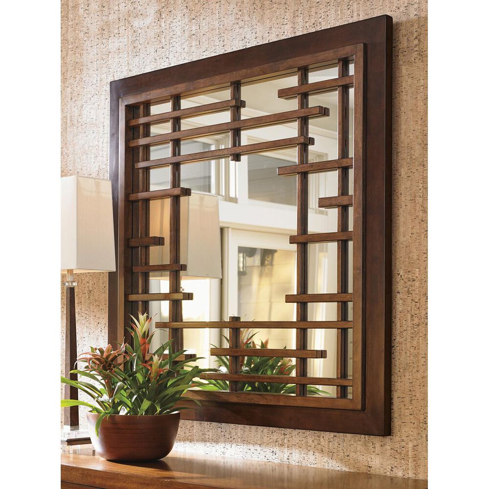 Tommy Bahama Home Island Fusion Mikasa Square Mirror in Dark Walnut, , large