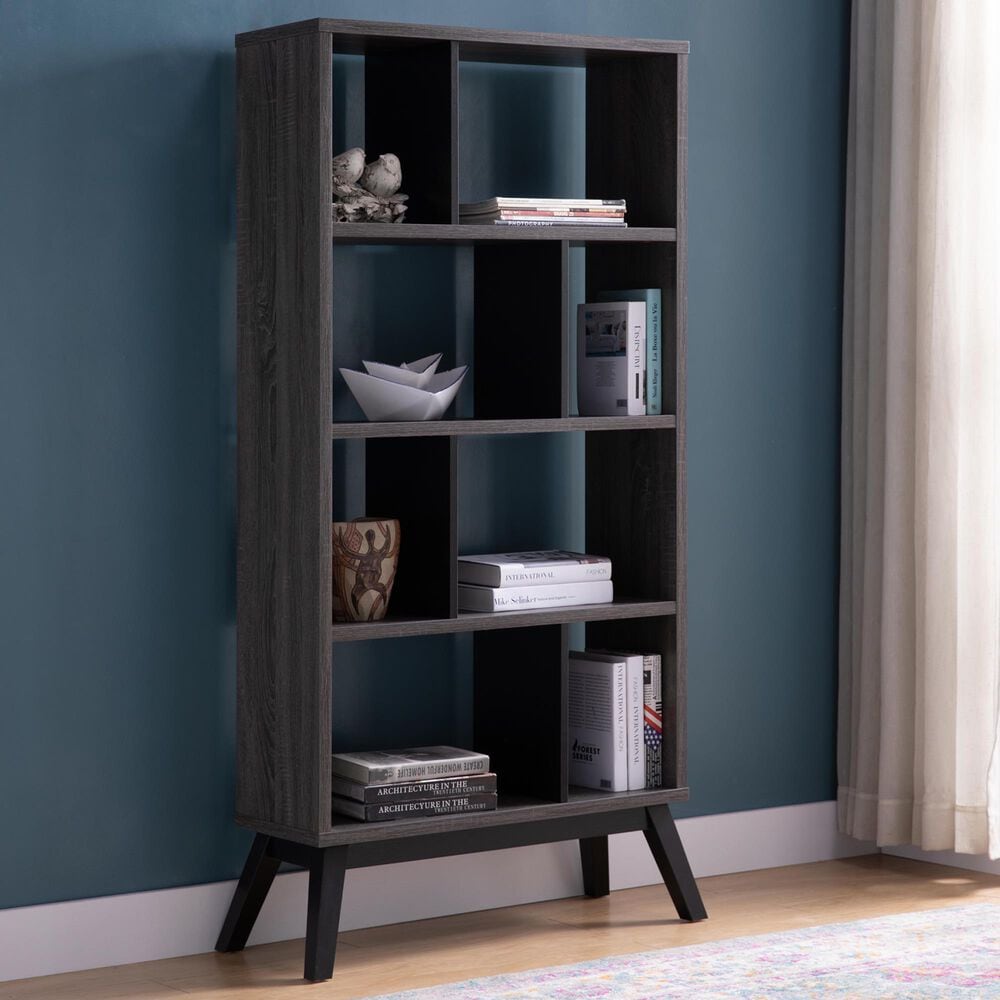 Global Movement 8-Shelf Bookcase in Distressed Grey and Black, , large