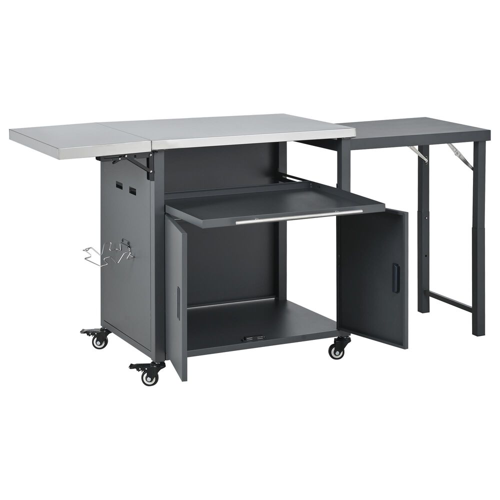 Hearth and Haven Outdoor Kitchen Island Cart with Dual Expandable Stainless Steel Tabletops in Gray, , large