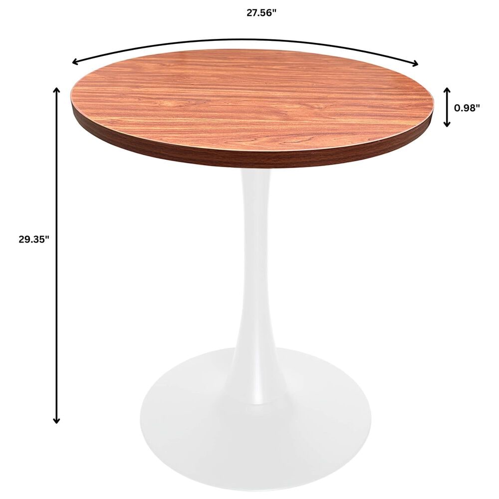 Leisuremod LeisureMod Bristol Dining table, White Base with 27 Round Cognac Brown MDF top, , large