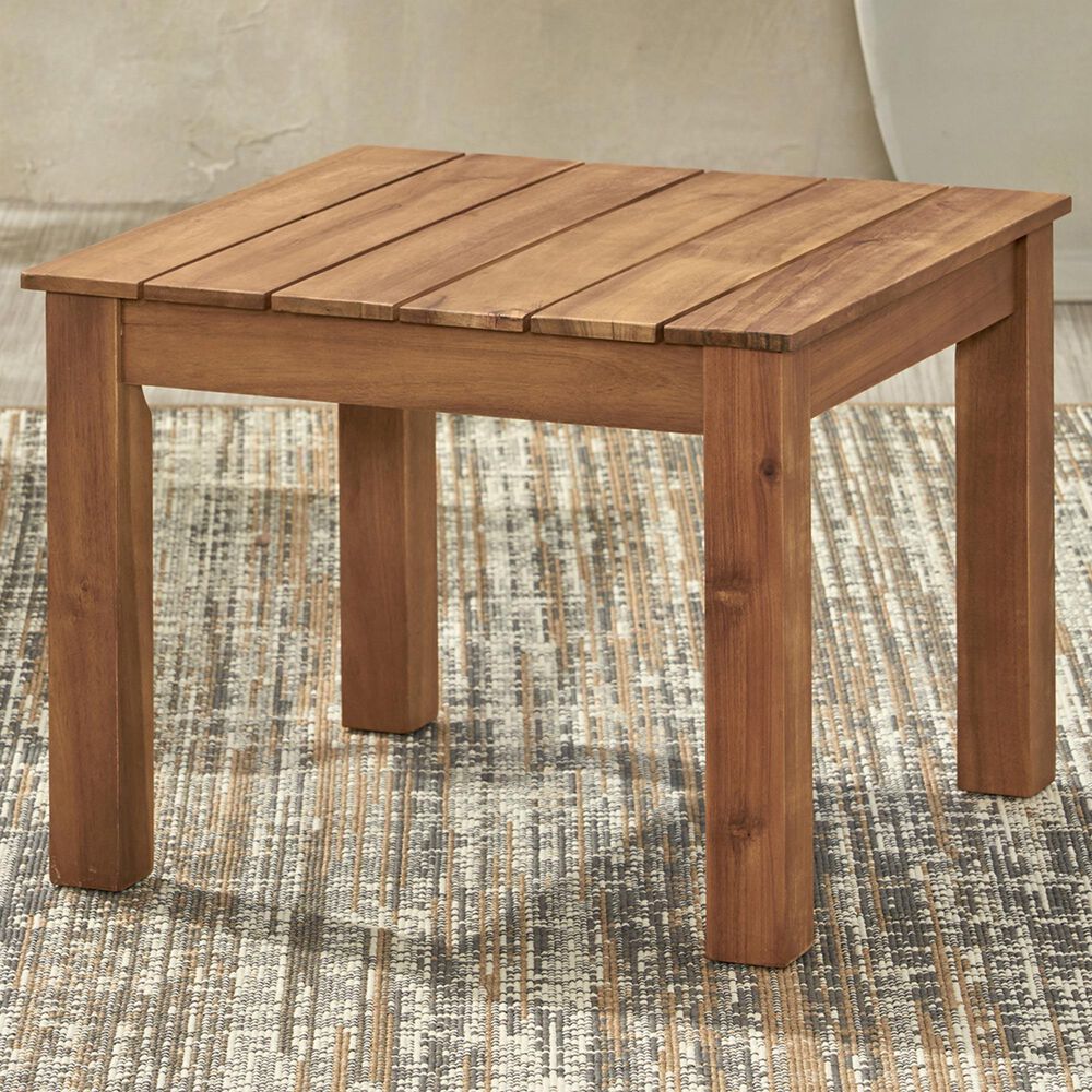 Hearth and Haven Temecula Outdoor Square Side Table with Slatted Top in Brown, , large