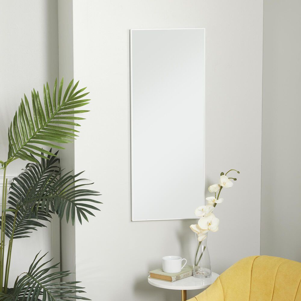 Maple and Jade 36&quot; x 14&quot; Rectangular Wood Wall Mirror with Thin Frame in White, , large