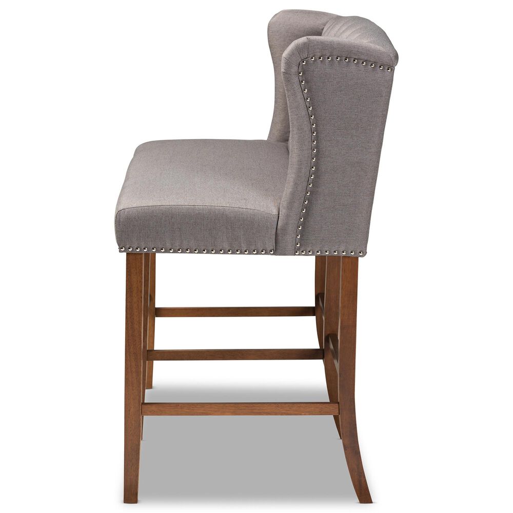 Baxton Studio Alira Bar Stool Bench with Grey Cushion in Walnut, , large