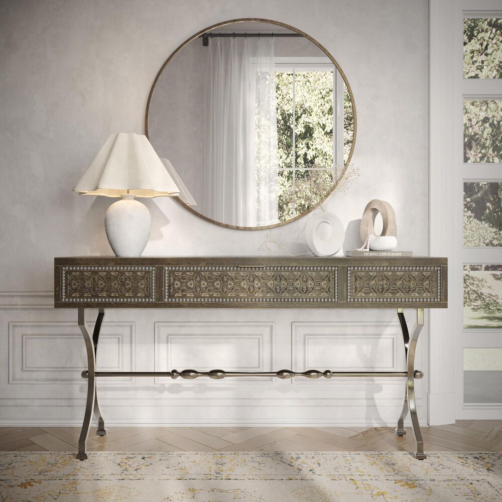Signature Design by Ashley Quinnland Console Sofa Table in Antique