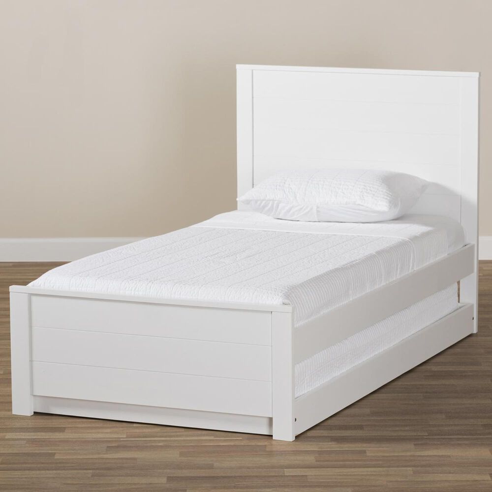 Baxton Studio Catalina Twin Platform Bed with Trundle in White, , large