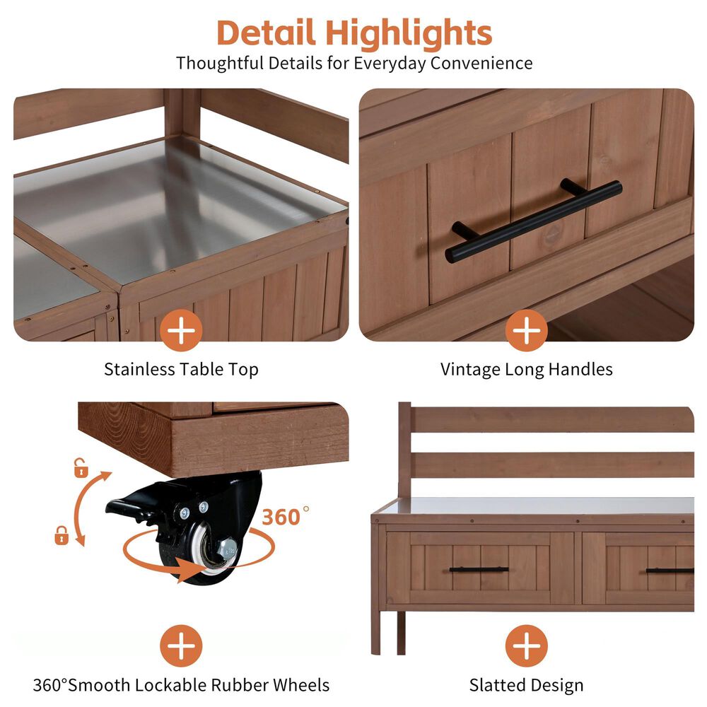 HOMLUX 62.3'' Outdoor Kitchen Island in Brown, , large