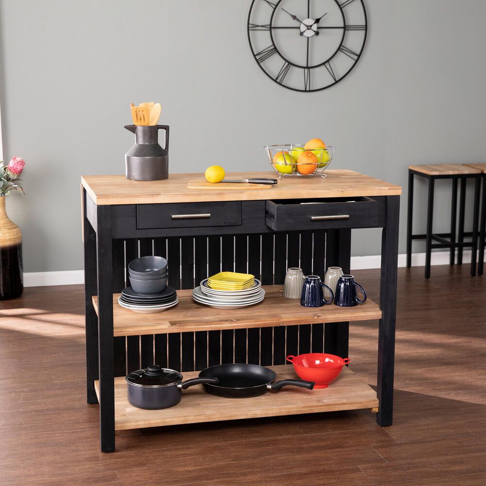 Southern Enterprises Berinsly 3-Piece Expandable Freestanding Kitchen Island Set in Black and Natural, , large