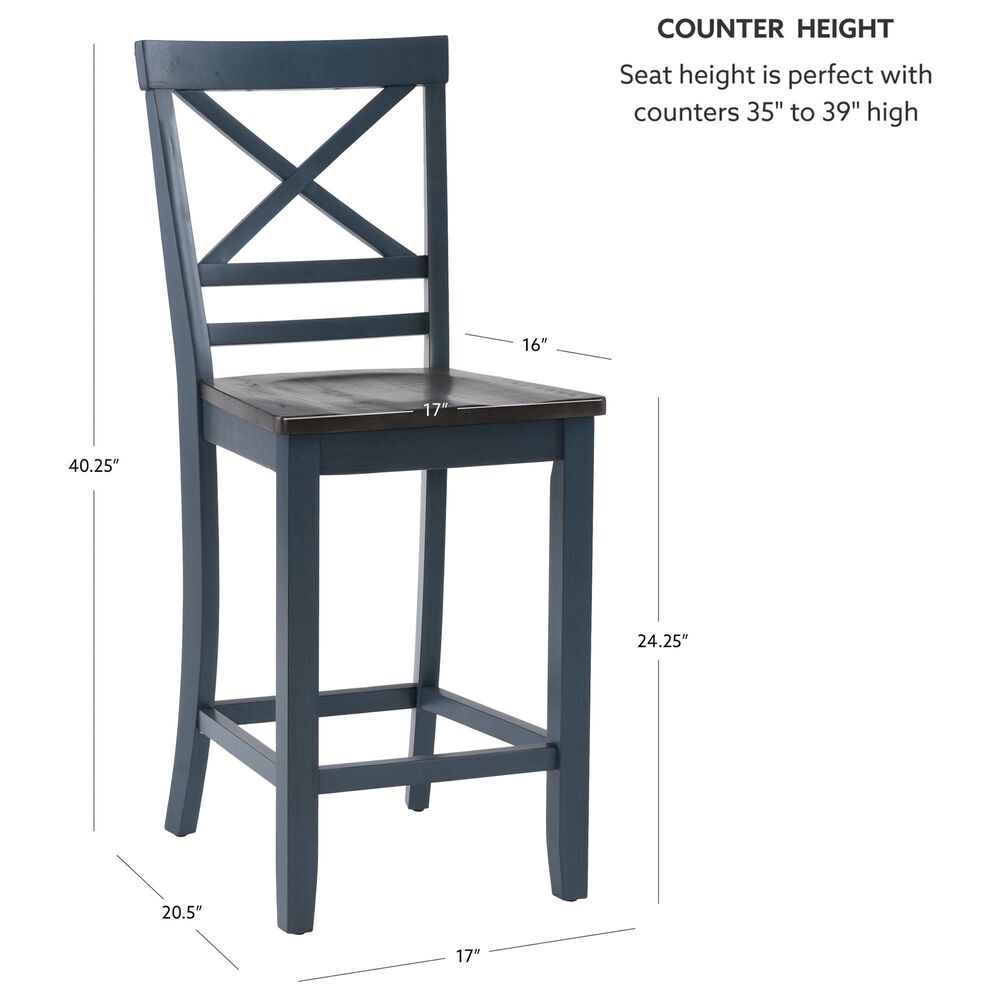 Linon Home Decor Aliza Counter Stool in Blue and Dark Grey (Set of 2), , large