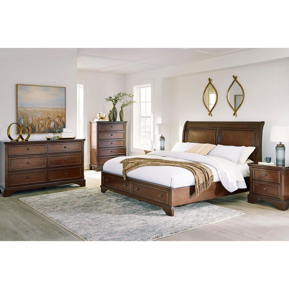 Ashley Trellington King Sleigh Storage Bed in Warm Brown Cherry, , large