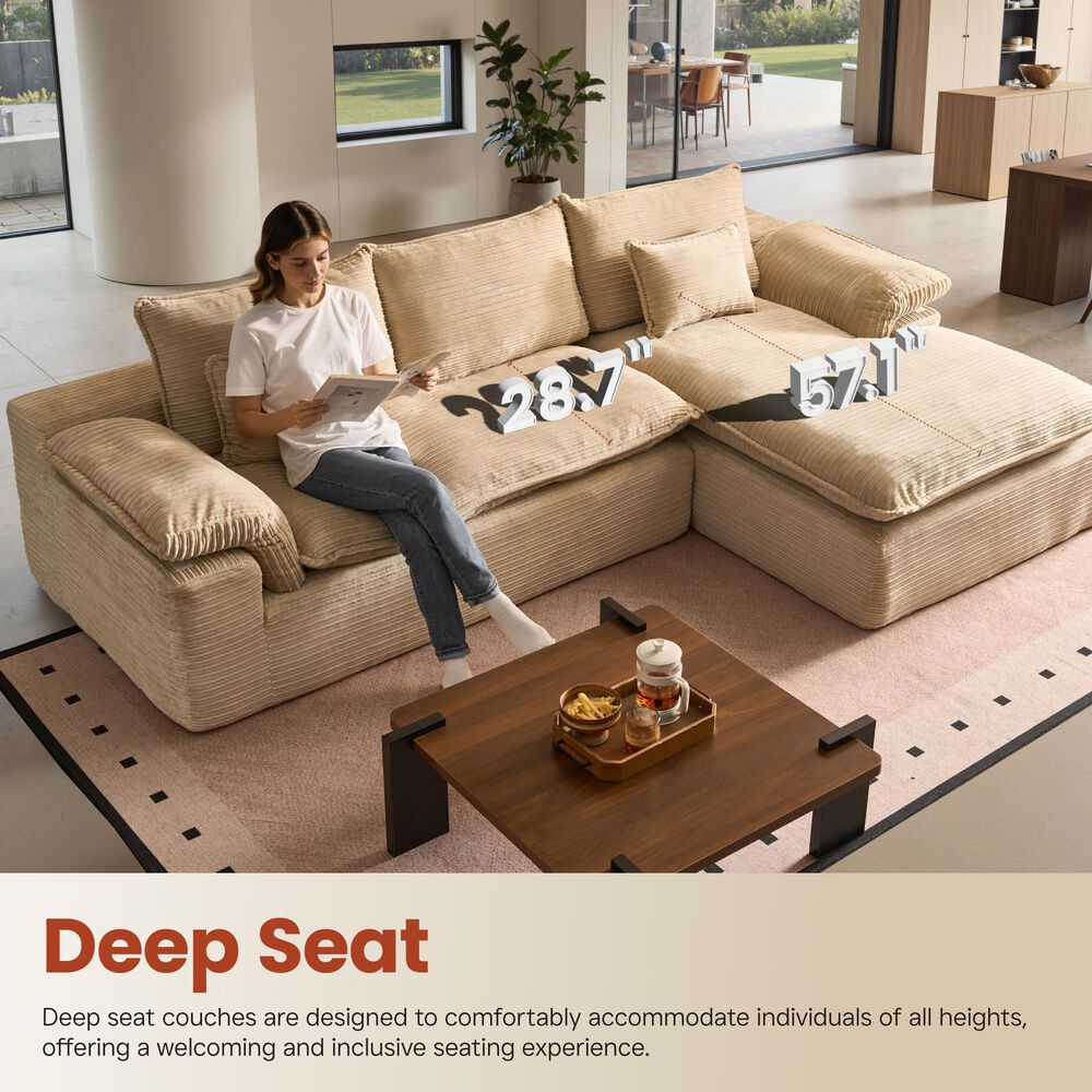 HOMLUX 112" Modern Sectional Sofa with Curved Armrests in Beige, , large