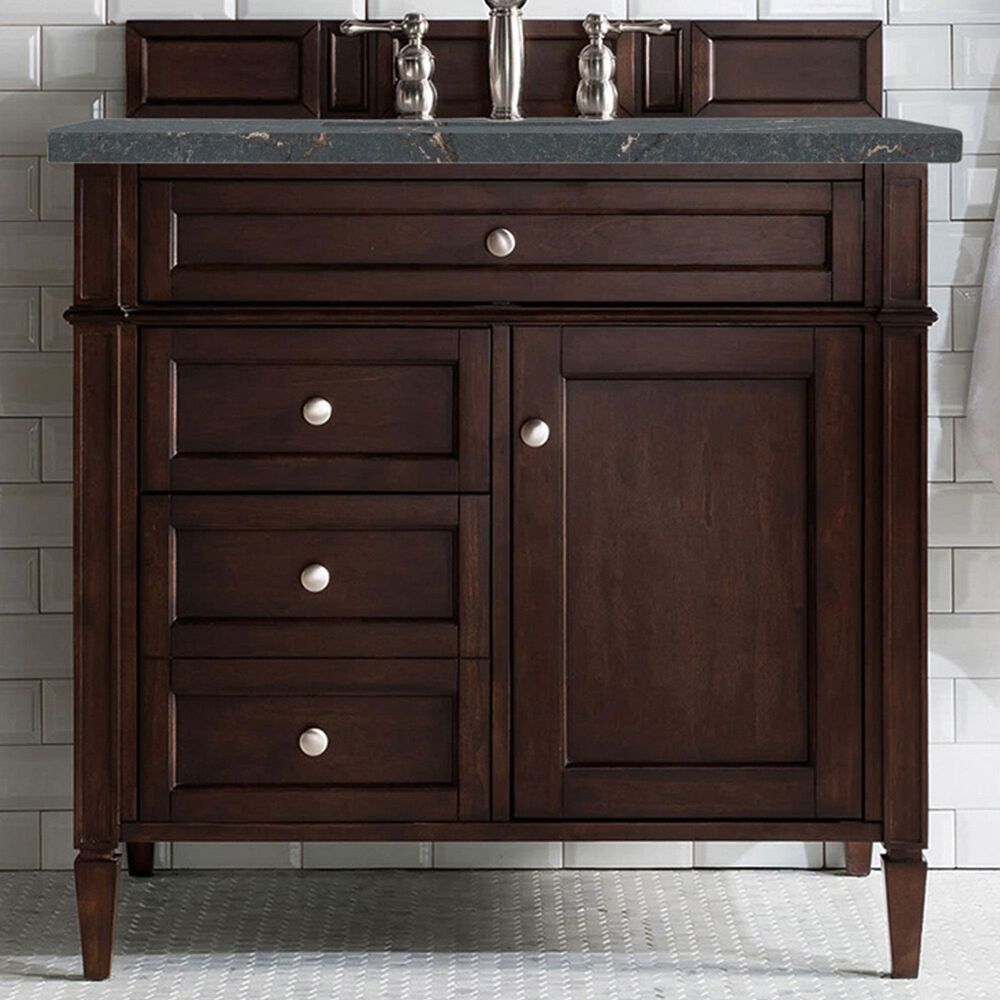 James Martin Vanities Brittany 36&quot; Single Bathroom Vanity in Burnished Mahogany with 3 cm Parisien Bleu Quartz Top and Rectangular Sink, , large