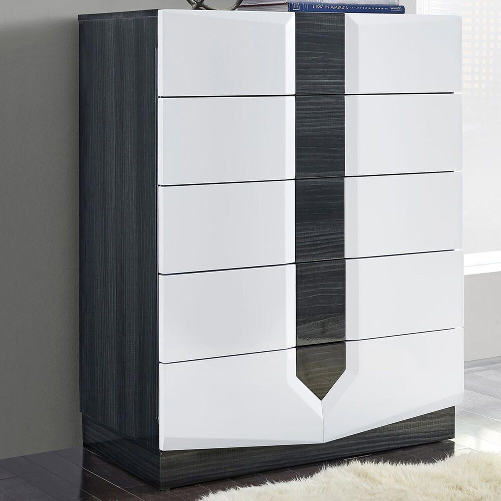 Global Furniture USA Hudson 5-Drawer Chest in White, Black and Grey, , large