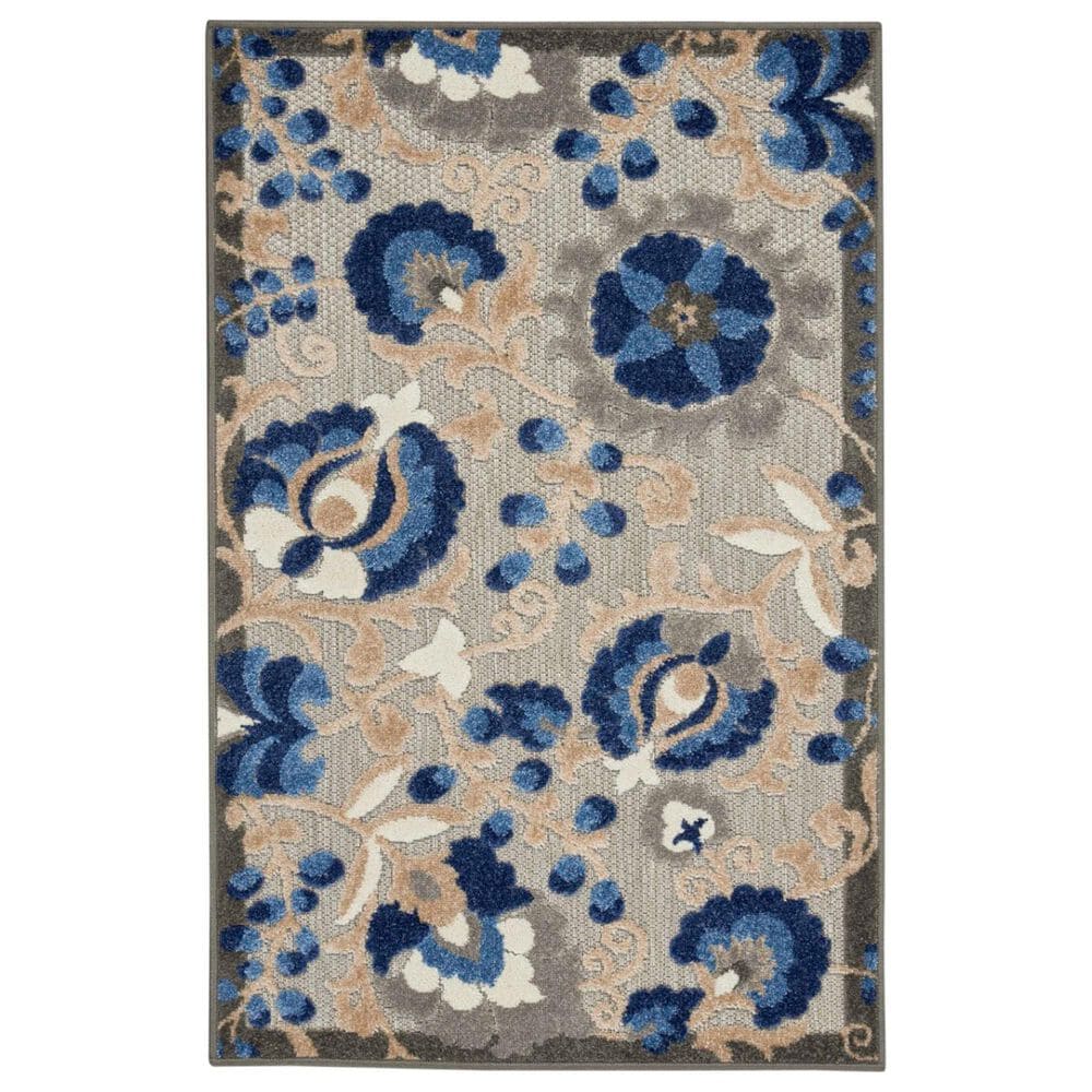 Nourison Aloha 2"8" x 4" Natural and Blue Indoor/Outdoor Area Rug, , large
