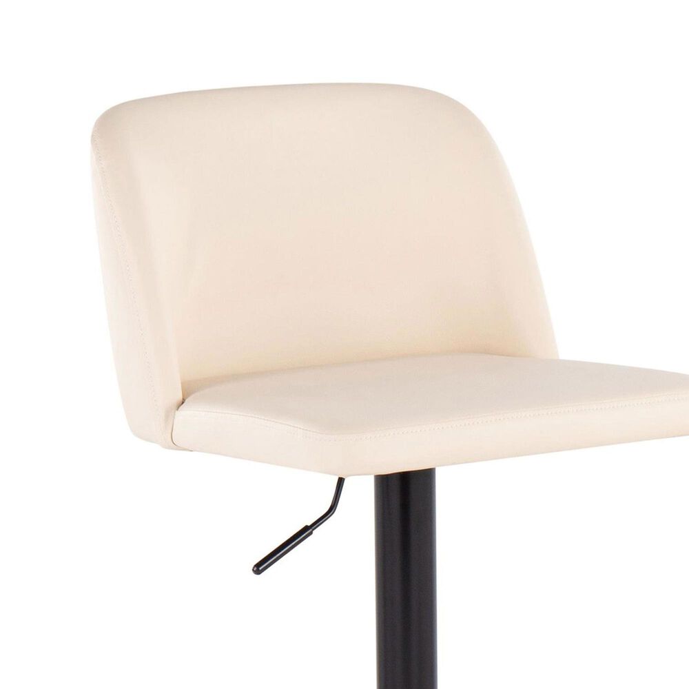LumiSource Toriano Swivel Adjustable Bar Stool with Cream Faux Leather Upholstery in Black (Set of 2), , large