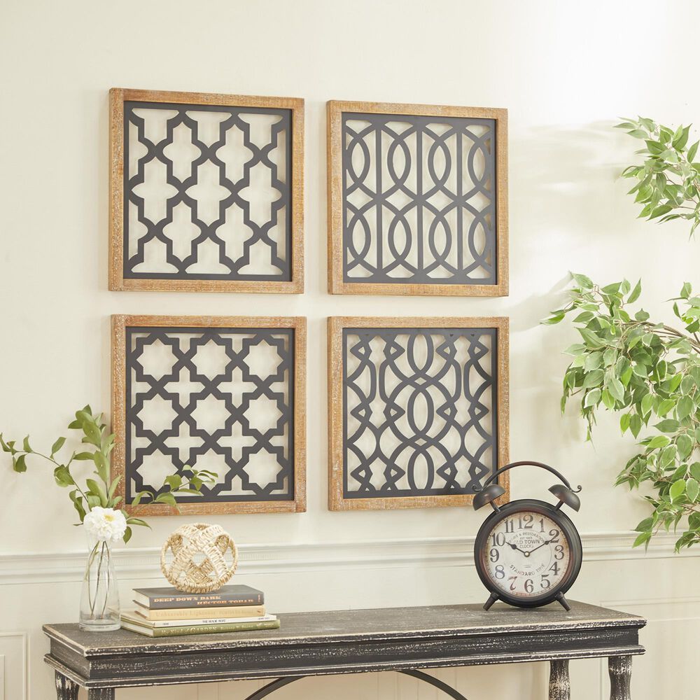 Maple and Jade 17&quot; x 17&quot; Square Geometric Cut-Out Wall Decor in Matte Black and Brown &#40;Set of 4&#41;, , large