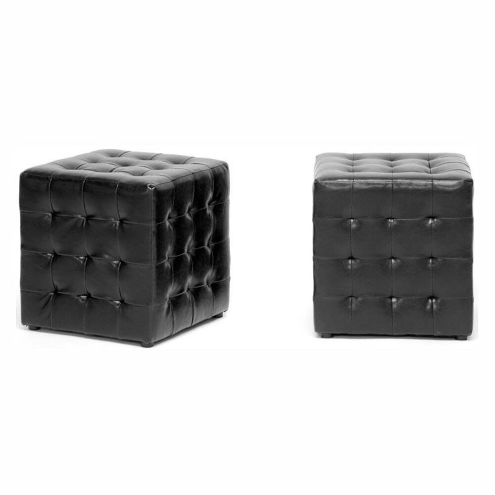 Baxton Studio Siskal Cube Ottoman in Black - Set of 2, , large