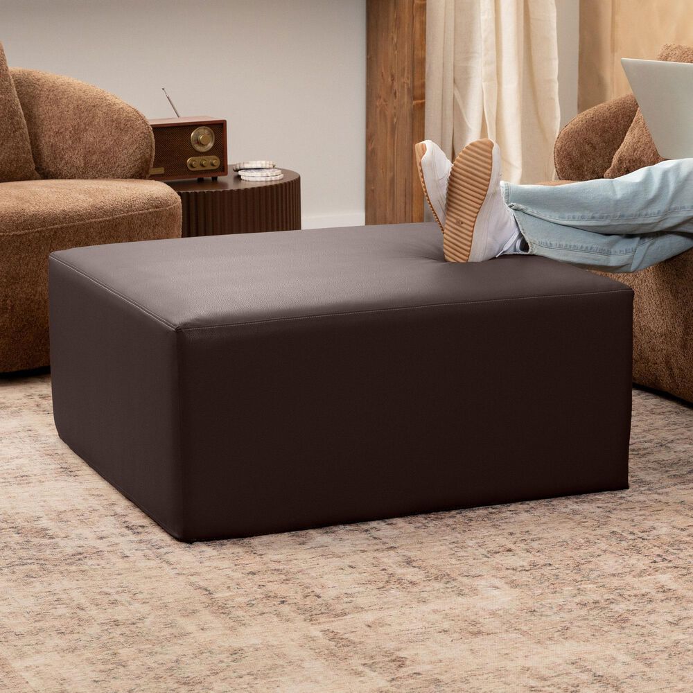Jaxx Fairlie Faux Leather Ottoman in Chocolate, , large