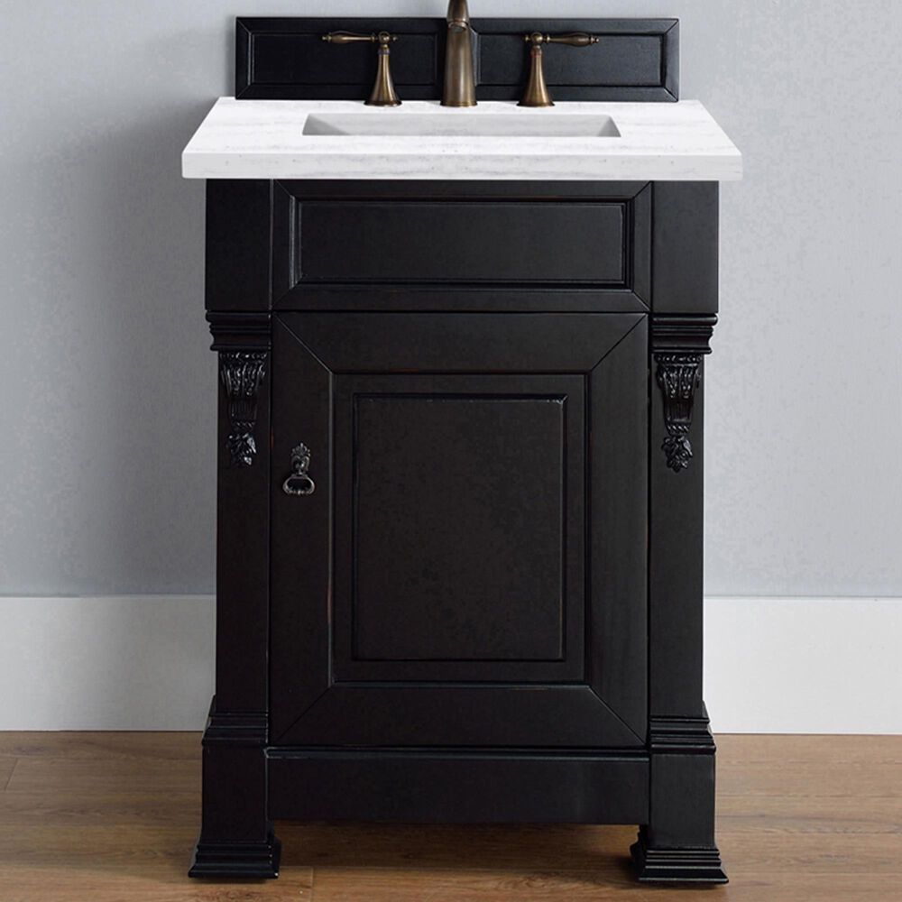 James Martin Vanities Brookfield 26&quot; Single Bathroom Vanity in Antique Black with 3 cm Arctic Fall Solid Surface Top and Rectangle Sink, , large