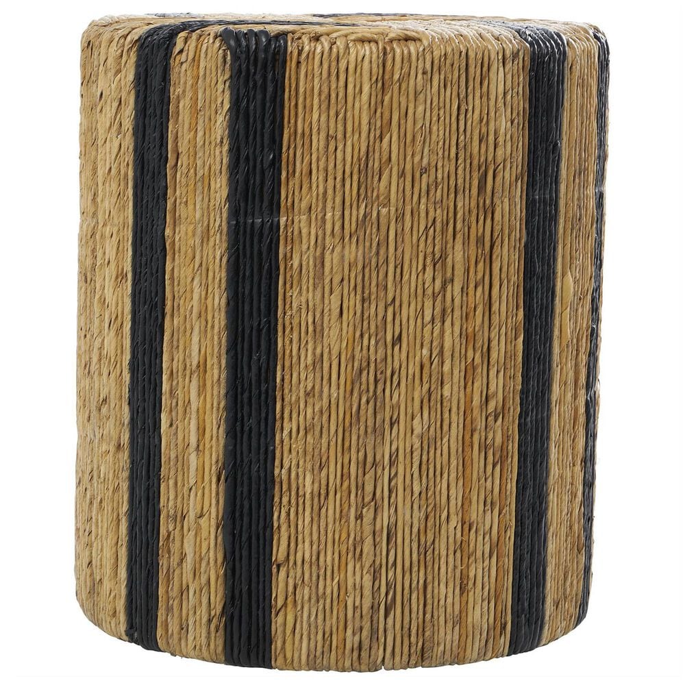 Maple and Jade Banana Leaf Drum Linear Wrapped End Table in Brown and Navy Blue, , large