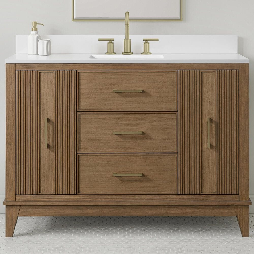 37B Fenwick 48" Single Bathroom Vanity in Kona with Glossy White Composite Stone Top and Backsplash, , large