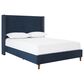 Hearth and Haven Peyton Queen Platform Bed with Blue Upholstery in Walnut, , large