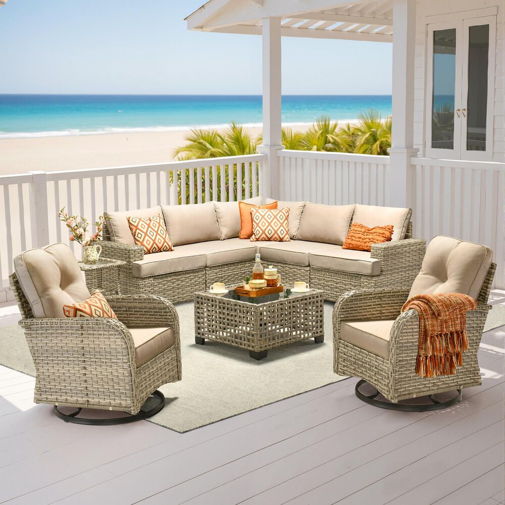 HOMLUX 9-Piece Modular Patio Conversation Set in Beige, , large