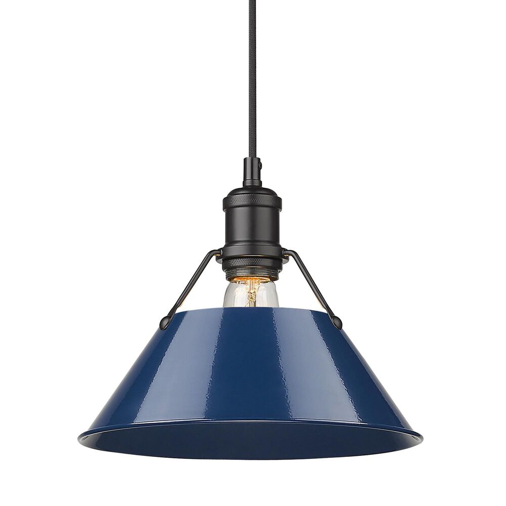 Golden Lighting Orwell 1-Light Medium Pendant with Matte Navy Shade in Matte Black, , large