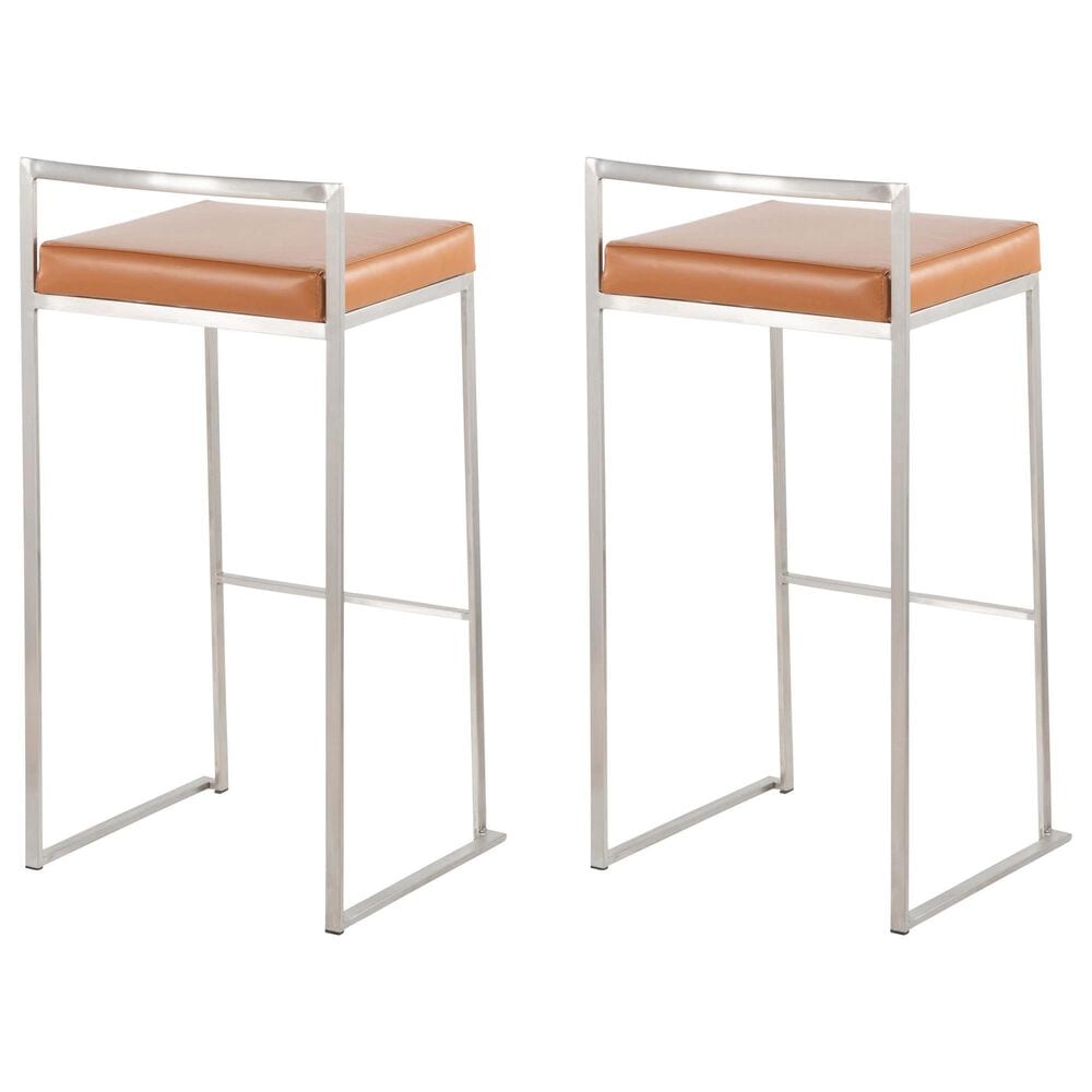 Lumisource Fuji Stackable Barstool with Camel Faux Leather in Stainless Steel &#40;Set of 2&#41;, , large