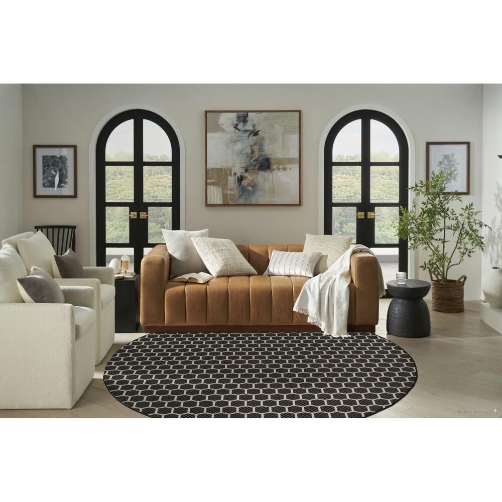 Nourison Twist Reversible 8&#39; Round Black Indoor/Outdoor Area Rug, , large