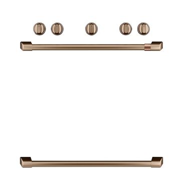 Cafe Handle and 5 Knob Kit for Freestanding Range in Brushed Bronze, , large