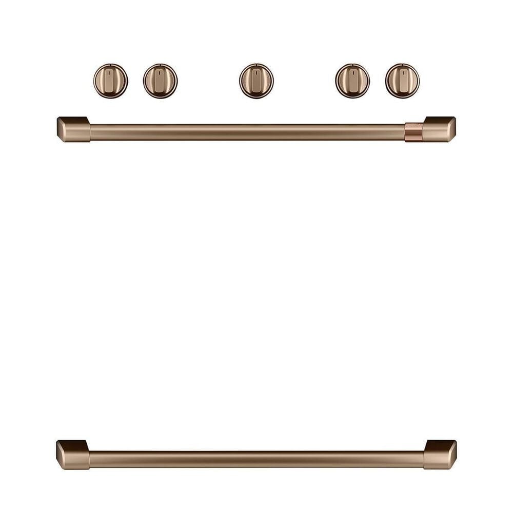 Cafe Handle and 5 Knob Kit for Freestanding Range in Brushed Bronze, , large