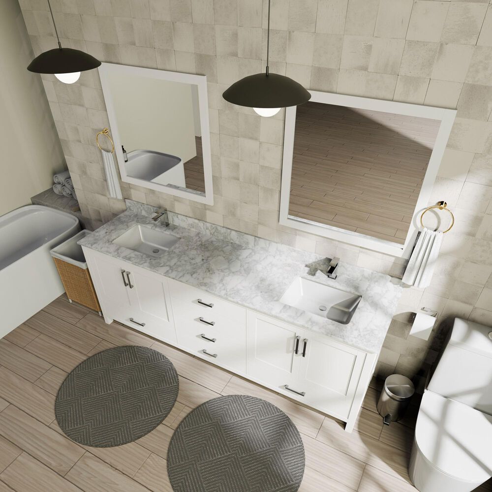 Lexora Home Jacques 80" Double Bathroom Vanity in White with 2 cm White Carrara Marble Top and Rectangular Sinks, , large
