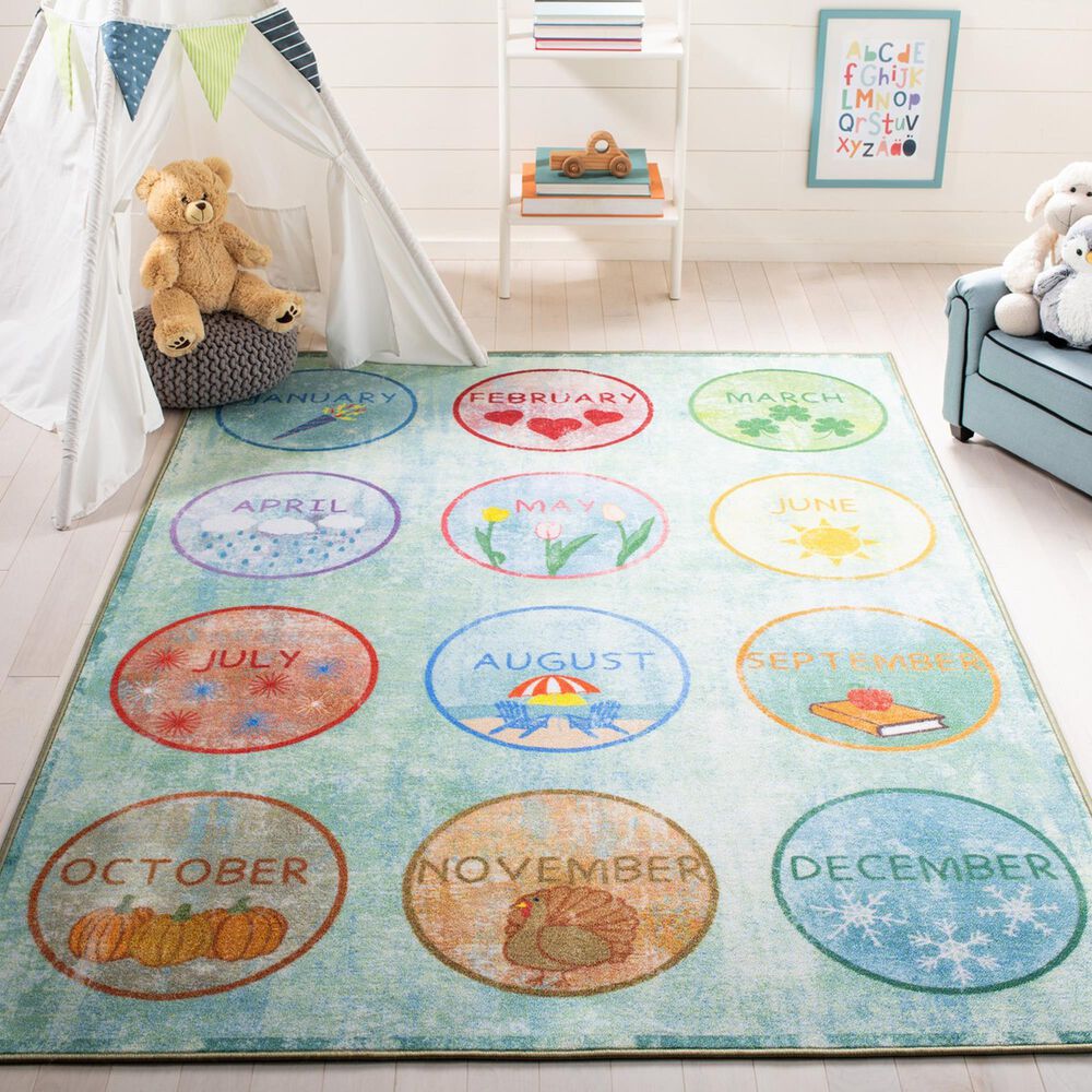 Safavieh Kids Playhouse 3&#39;3&quot; x 5&#39;3&quot; Green and Blue Rug, , large