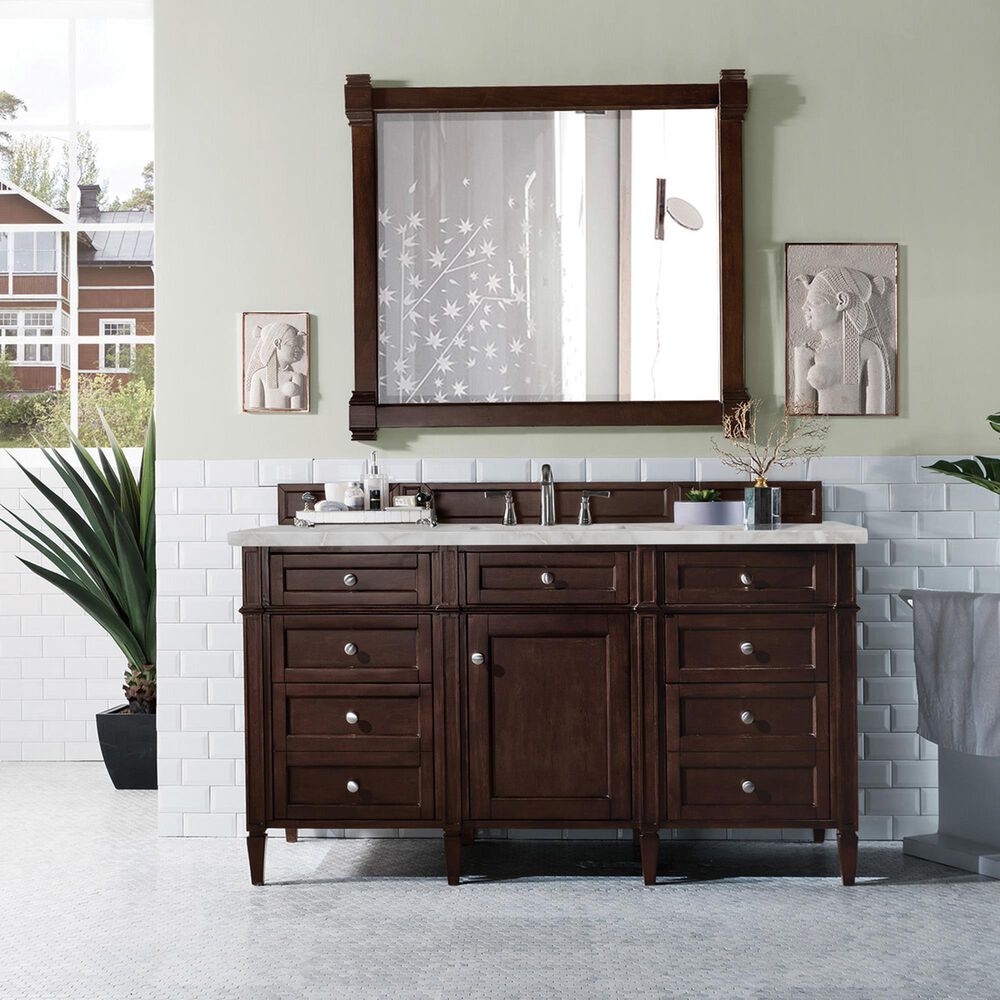 James Martin Vanities Brittany 60&quot; Single Bathroom Vanity in Burnished Mahogany with 3 cm Victorian Silver Quartz Top and Rectangular Sink, , large