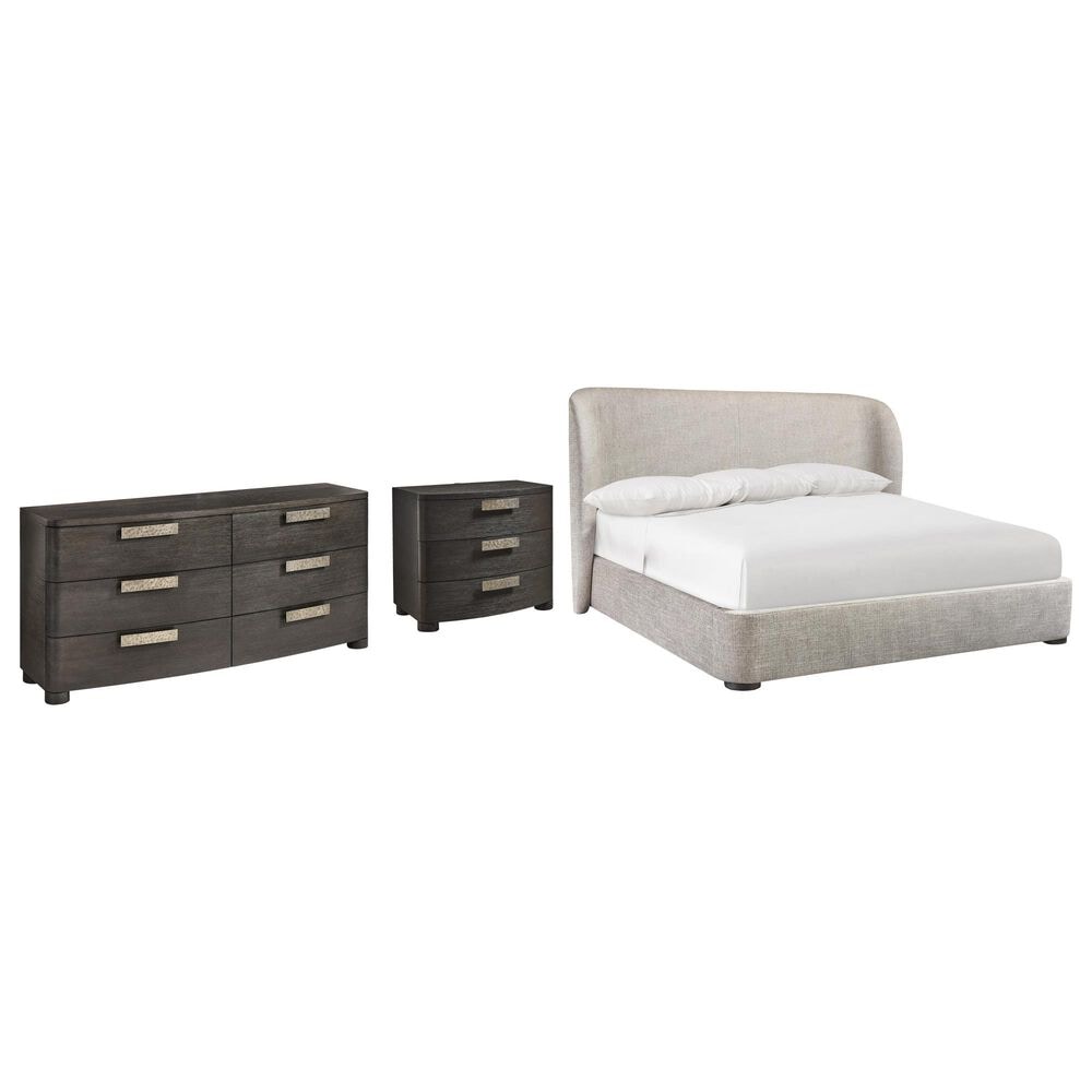 Bernhardt Geneve King Upholstered Wingback Bed with Dresser and Nightstand in Robor, , large