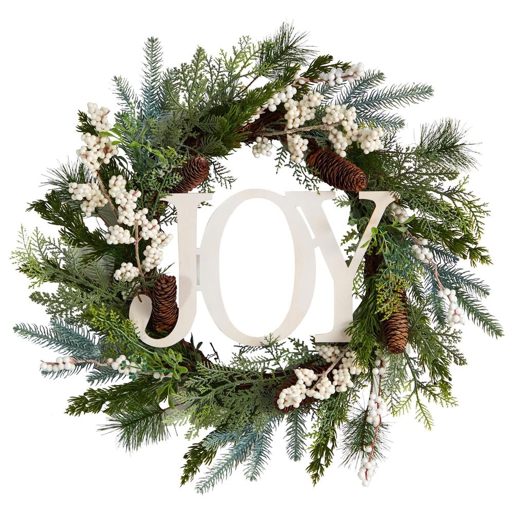 Nearly Natural Inc 24in. Christmas Joy Greenery Holiday Artificial Wreath, , large