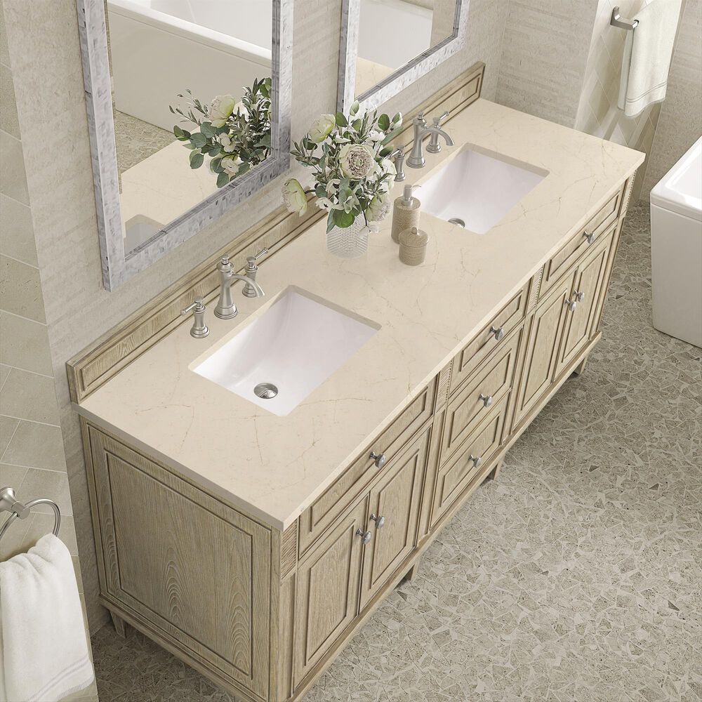 James Martin Vanities Lorelai 72&quot; Double Vanity in Whitewashed Oak with 3 cm Eternal Marfil Quartz Top, , large