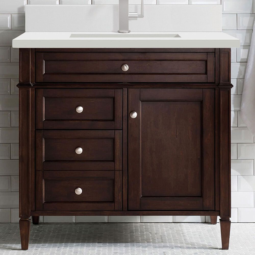 James Martin Vanities Brittany 60&quot; Single Bathroom Vanity in Burnished Mahogany with Single Hole 3 cm White Zeus Quartz Top and Rectangular Sink, , large