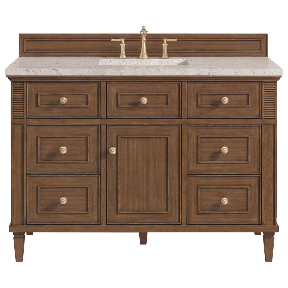 James Martin Vanities Lorelai 48&quot; Single Vanity in Mid-Century Walnut with 3 cm Eternal Jasmine Pearl Quartz Top, , large