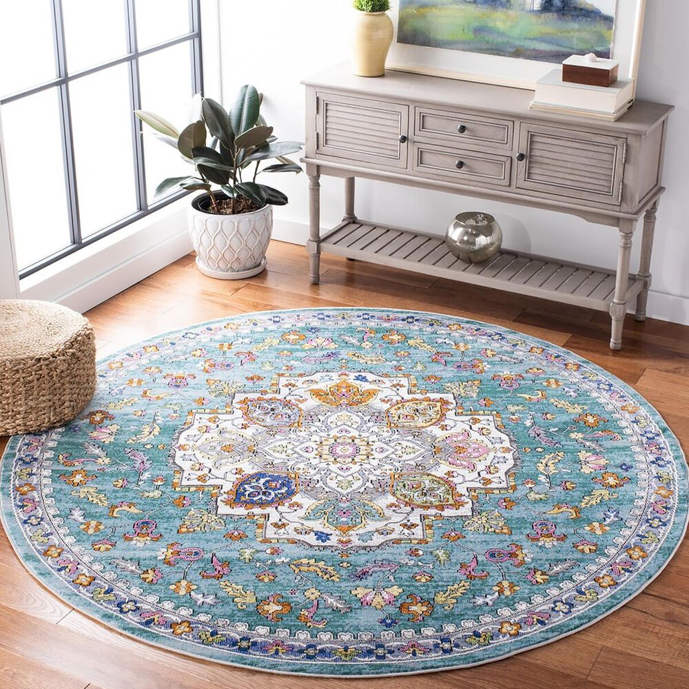 Safavieh Aria 6&#39;6&quot; Round Turquoise and Ivory Area Rug, , large