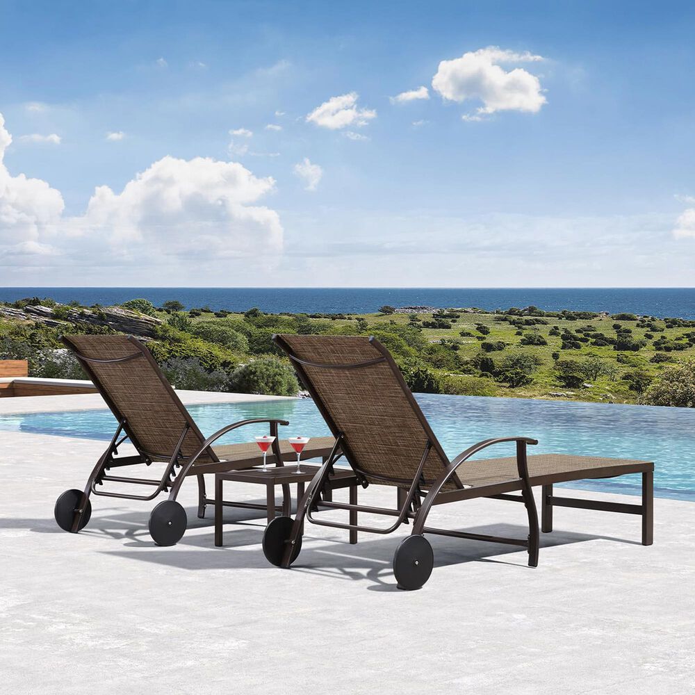HOMLUX 3-Piece Patio Chaise Lounge Set with Wheels in Brown, , large