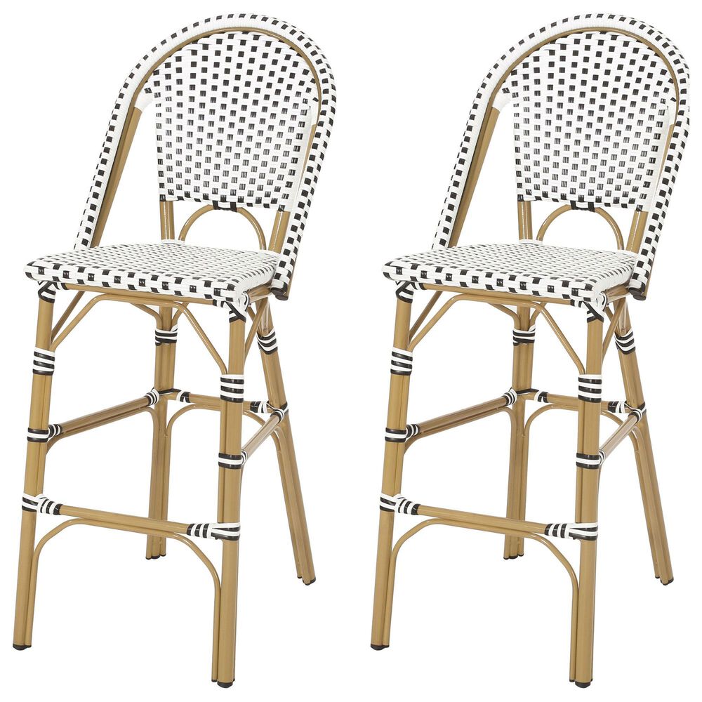 Hearth and Haven Outdoor Wicker French Barstool with Brown Aluminum Frame in White (Set of 2), , large