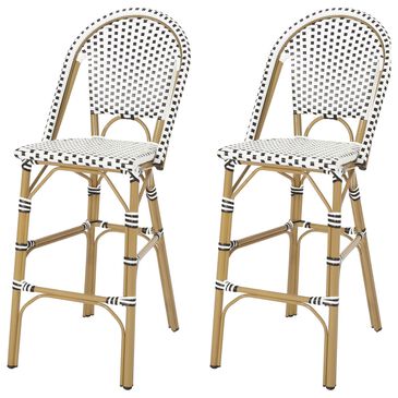 Hearth and Haven Outdoor Wicker French Barstool with Brown Aluminum Frame in White (Set of 2), , large